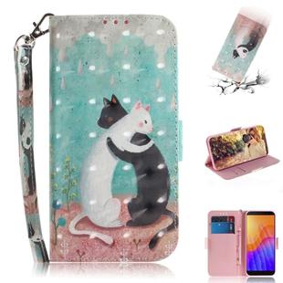 For Huawei Y5p 3D Painted Pattern Magnetic Attraction Horizontal Flip Leather Case with Holder & Card Slot & Wallet & Lanyard(Black White Cat)