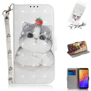 For Huawei Y5p 3D Painted Pattern Magnetic Attraction Horizontal Flip Leather Case with Holder & Card Slot & Wallet & Lanyard(Cute Cat)