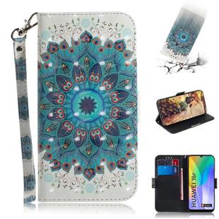 For Huawei Y6p 3D Painted Pattern Magnetic Attraction Horizontal Flip Leather Case with Holder & Card Slot & Wallet & Lanyard(Peacock Wreath)