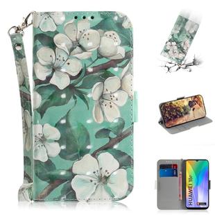 For Huawei Y6p 3D Painted Pattern Magnetic Attraction Horizontal Flip Leather Case with Holder & Card Slot & Wallet & Lanyard(Watercolor Flowers)