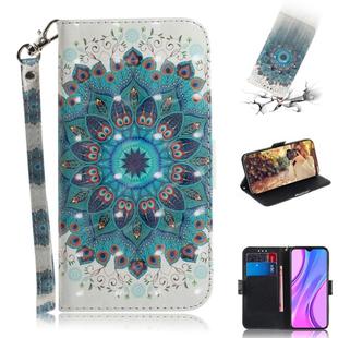 For Xiaomi Redmi 9 3D Painted Pattern Magnetic Attraction Horizontal Flip Leather Case with Holder & Card Slot & Wallet & Lanyard(Peacock Wreath)