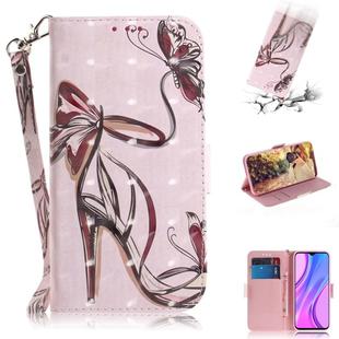 For Xiaomi Redmi 9 3D Painted Pattern Magnetic Attraction Horizontal Flip Leather Case with Holder & Card Slot & Wallet & Lanyard(Butterfly High Heels)
