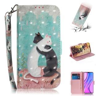 For Xiaomi Redmi 9 3D Painted Pattern Magnetic Attraction Horizontal Flip Leather Case with Holder & Card Slot & Wallet & Lanyard(Black White Cat)