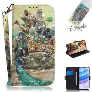 For Xiaomi Redmi 10X 5G 3D Painted Pattern Magnetic Attraction Horizontal Flip Leather Case with Holder & Card Slot & Wallet & Lanyard(Zoo)