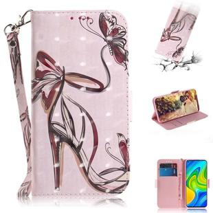 For Xiaomi Redmi Note 9 / Redmi 10X 4G 3D Painted Pattern Magnetic Attraction Horizontal Flip Leather Case with Holder & Card Slot & Wallet & Lanyard(Butterfly High Heels)