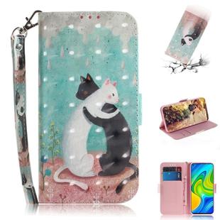 For Xiaomi Redmi Note 9 / Redmi 10X 4G 3D Painted Pattern Magnetic Attraction Horizontal Flip Leather Case with Holder & Card Slot & Wallet & Lanyard(Black White Cat)