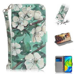 For Xiaomi Redmi Note 9 / Redmi 10X 4G 3D Painted Pattern Magnetic Attraction Horizontal Flip Leather Case with Holder & Card Slot & Wallet & Lanyard(Watercolor Flowers)