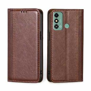 For ZTE Blade A53 4G Grid Texture Magnetic Flip Leather Phone Case(Brown)