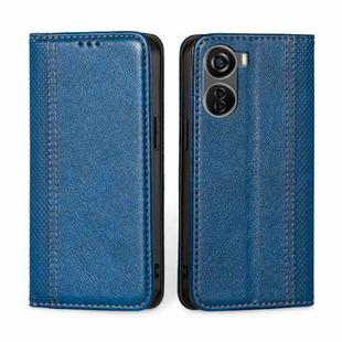 For ZTE Axon 40 Lite Grid Texture Magnetic Flip Leather Phone Case(Blue)