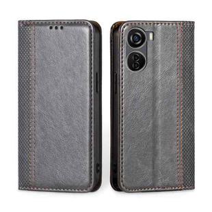 For ZTE Axon 40 Lite Grid Texture Magnetic Flip Leather Phone Case(Grey)