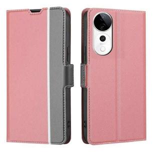 For vivo S19 Pro Twill Texture Side Button Leather Phone Case(Pink)