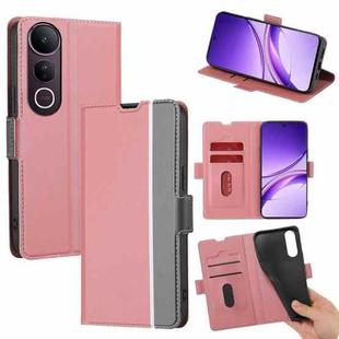 For vivo V50 Lite 5G Twill Texture Side Button Leather Phone Case(Pink)
