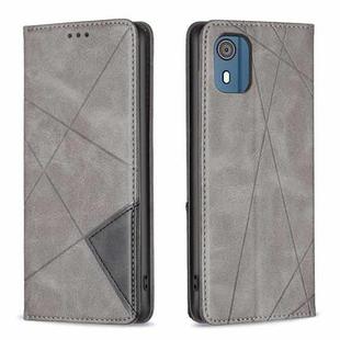 For Nokia C02 Rhombus Texture Magnetic Leather Phone Case(Grey)