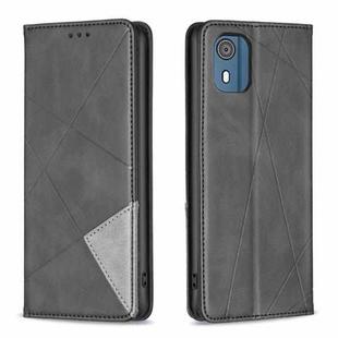 For Nokia C02 Rhombus Texture Magnetic Leather Phone Case(Black)