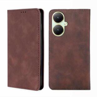 For vivo Y35+ 5G Skin Feel Magnetic Leather Phone Case(Dark Brown)