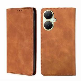 For vivo Y35+ 5G Skin Feel Magnetic Leather Phone Case(Light Brown)