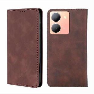 For vivo Y78 5G Skin Feel Magnetic Leather Phone Case(Dark Brown)