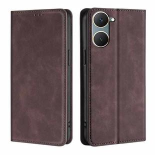 For vivo Y03 4G Skin Feel Magnetic Leather Phone Case(Dark Brown)