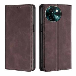 For vivo Y38 5G / T3x Global Skin Feel Magnetic Leather Phone Case(Dark Brown)