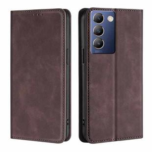 For vivo Y100 5G IDN Skin Feel Magnetic Leather Phone Case(Dark Brown)