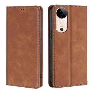 For vivo S19 Skin Feel Magnetic Leather Phone Case(Light Brown)