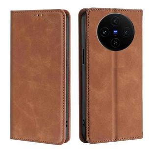 For vivo X100s Skin Feel Magnetic Leather Phone Case(Light Brown)