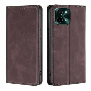 For vivo Y28 4G Skin Feel Magnetic Leather Phone Case(Dark Brown)