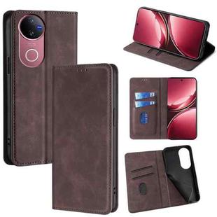 For vivo V50 5G Skin Feel Magnetic Leather Phone Case(Dark Brown)