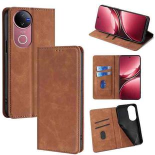 For vivo V50 5G Skin Feel Magnetic Leather Phone Case(Light Brown)
