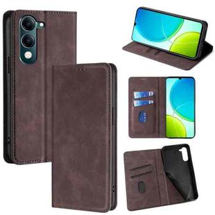 For vivo Y29s 5G / Y04 4G Skin Feel Magnetic Leather Phone Case(Dark Brown)