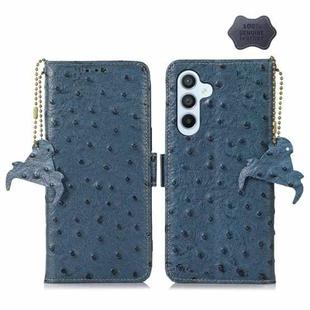 For Samsung Galaxy S23 FE 5G Ostrich Pattern Genuine Leather RFID Phone Case(Blue)