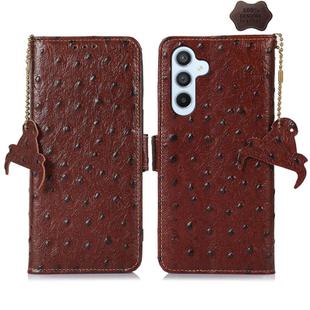 For Samsung Galaxy S24 Ostrich Pattern Genuine Leather RFID Phone Case(Coffee)