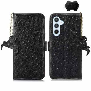 For Samsung Galaxy A25 5G Global Ostrich Pattern Genuine Leather RFID Phone Case(Black)