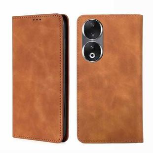 For Honor 90 5G Skin Feel Magnetic Leather Phone Case(Light Brown)