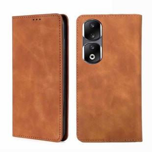 For Honor 90 Pro 5G Skin Feel Magnetic Leather Phone Case(Light Brown)