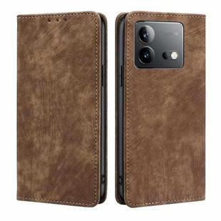 For vivo iQOO Neo 8 / 8 Pro 5G RFID Anti-theft Brush Magnetic Leather Phone Case(Brown)