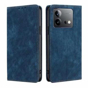For vivo iQOO Neo 8 / 8 Pro 5G RFID Anti-theft Brush Magnetic Leather Phone Case(Blue)