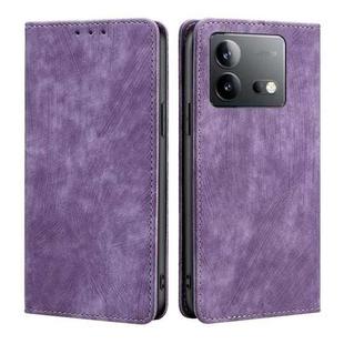 For vivo iQOO Neo 8 / 8 Pro 5G RFID Anti-theft Brush Magnetic Leather Phone Case(Purple)