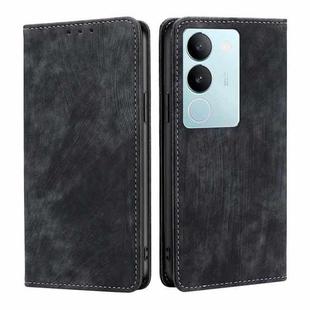 For vivo S17 5G / S17 Pro 5G RFID Anti-theft Brush Magnetic Leather Phone Case(Black)