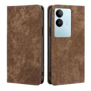 For vivo S17 5G / S17 Pro 5G RFID Anti-theft Brush Magnetic Leather Phone Case(Brown)