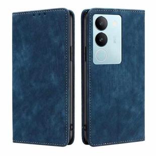 For vivo S17 5G / S17 Pro 5G RFID Anti-theft Brush Magnetic Leather Phone Case(Blue)