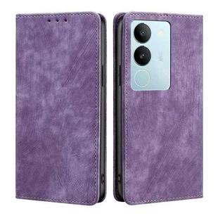 For vivo S17 5G / S17 Pro 5G RFID Anti-theft Brush Magnetic Leather Phone Case(Purple)
