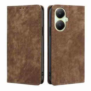 For vivo Y35+ 5G RFID Anti-theft Brush Magnetic Leather Phone Case(Brown)
