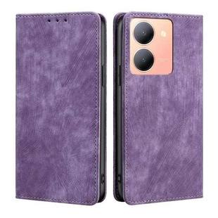 For vivo Y78 5G RFID Anti-theft Brush Magnetic Leather Phone Case(Purple)