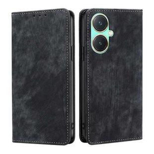 For vivo Y27 4G RFID Anti-theft Brush Magnetic Leather Phone Case(Black)