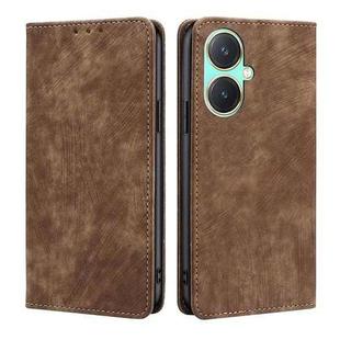For vivo Y27 4G RFID Anti-theft Brush Magnetic Leather Phone Case(Brown)