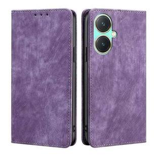 For vivo Y27 4G RFID Anti-theft Brush Magnetic Leather Phone Case(Purple)