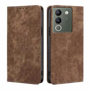 For vivo V29e 5G RFID Anti-theft Brush Magnetic Leather Phone Case(Brown)