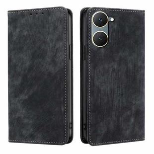 For vivo Y03 4G RFID Anti-theft Brush Magnetic Leather Phone Case(Black)