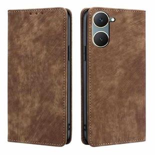 For vivo Y03 4G RFID Anti-theft Brush Magnetic Leather Phone Case(Brown)